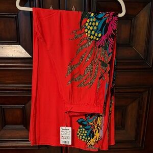 Desigual Red Tropical Floral Midi Palazzo Pants. Size L-Tall NWT